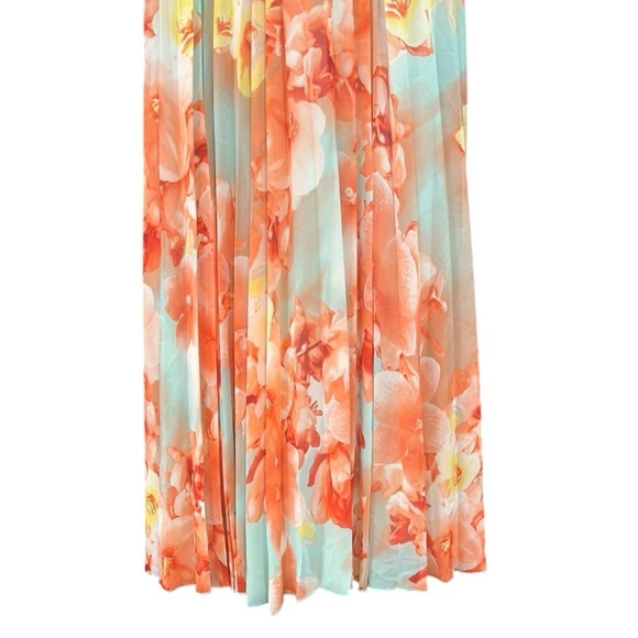 B. Darlin Floral-print Chiffon Pleated Sleeveless Maxi Dress Size 4 - Picture 5 of 12